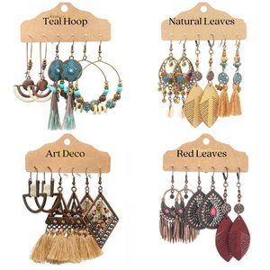 Bohemian 3 Pc Beaded Tassel Drop Earrings Leaves Water Droplets Flowers NEW